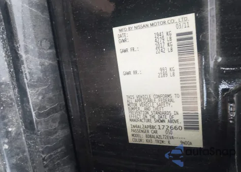 2011 Nissan Altima 2.5 z USA, uszkodzony, nr VIN 1N4AL2AP8BC172660